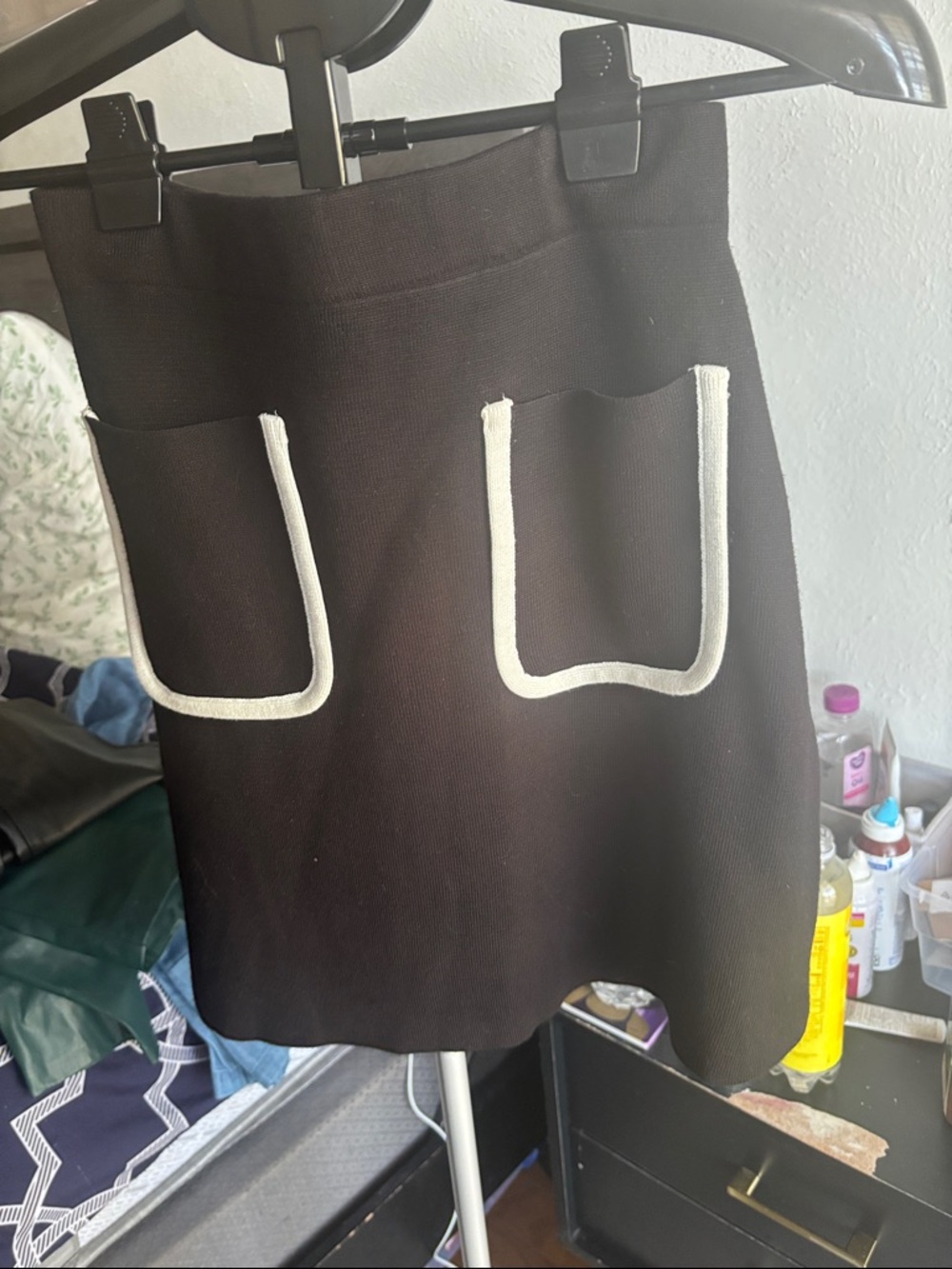 Zara Black Mini Skirt with White Trim Pockets